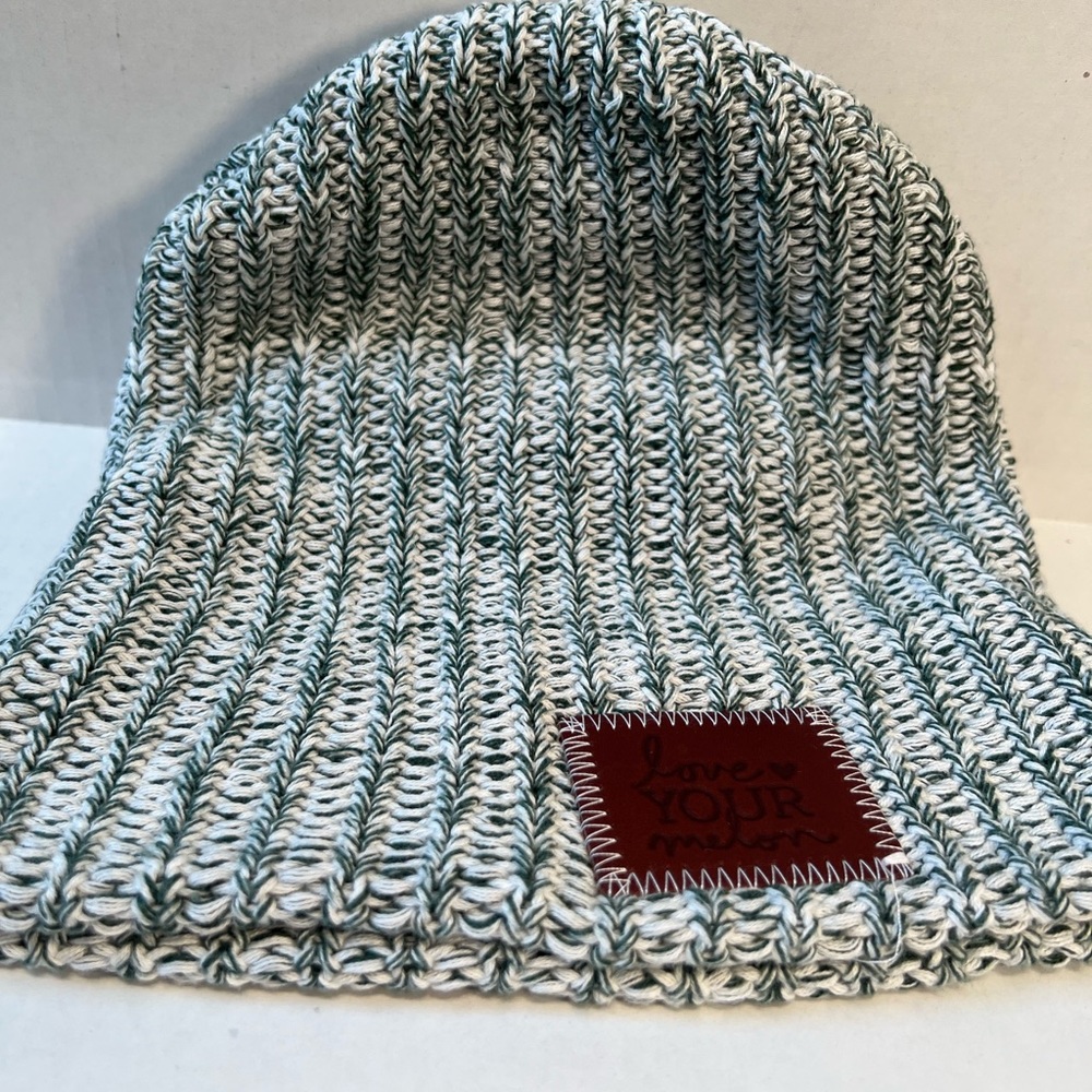 Love your melon green and white knit beanie hat